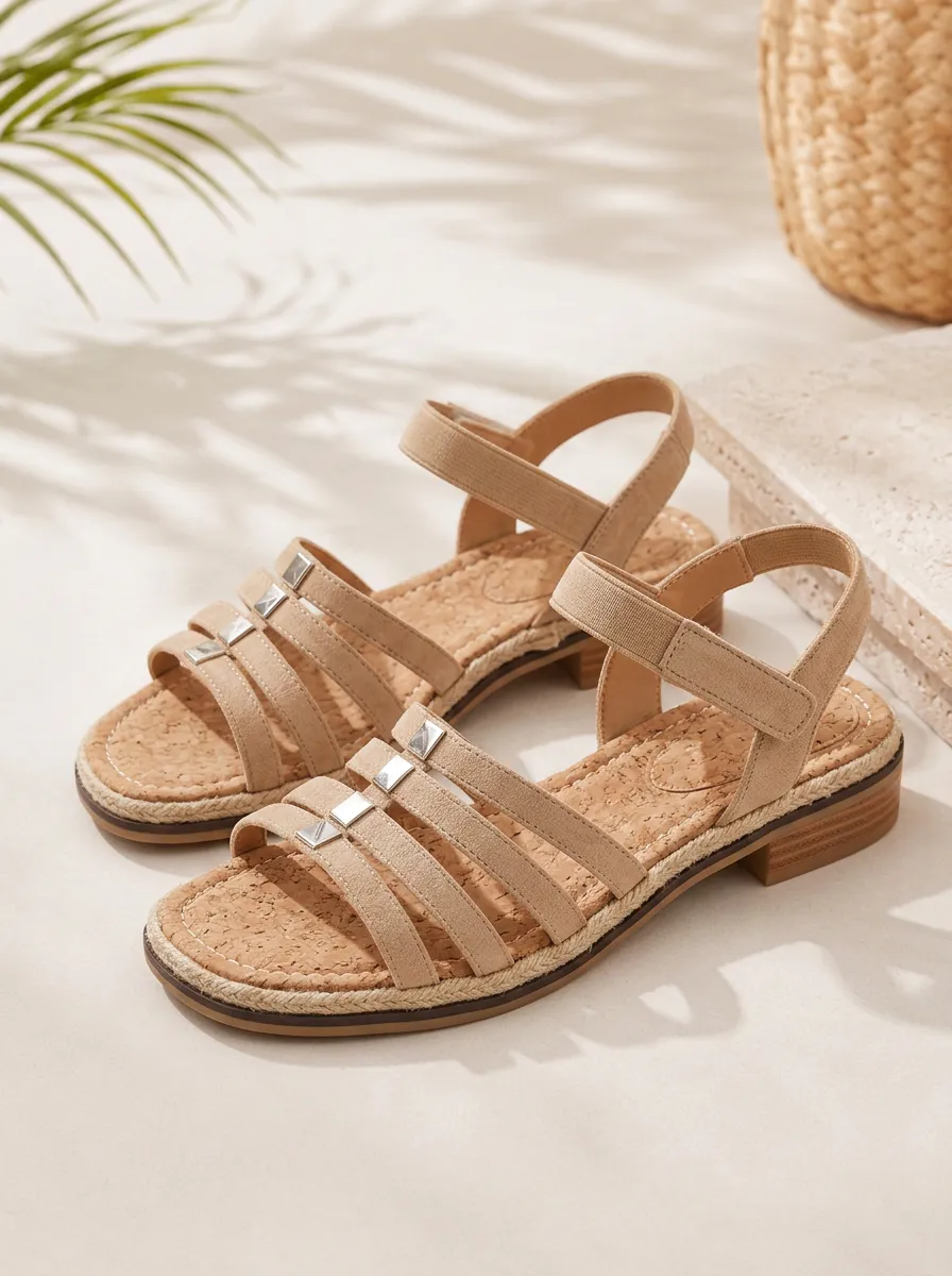 Women's Casual Summer Studded Strappy Cork Sandals