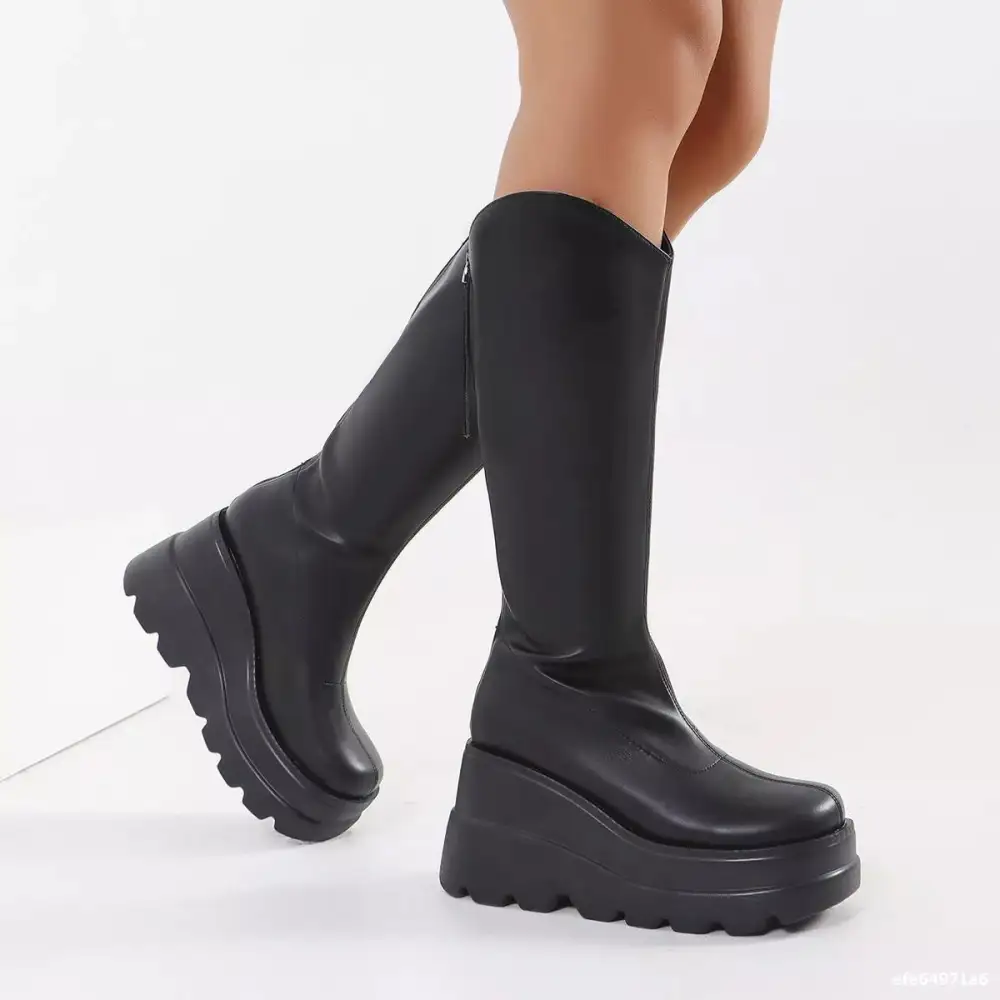 Round Toe Platform Wedge Boots