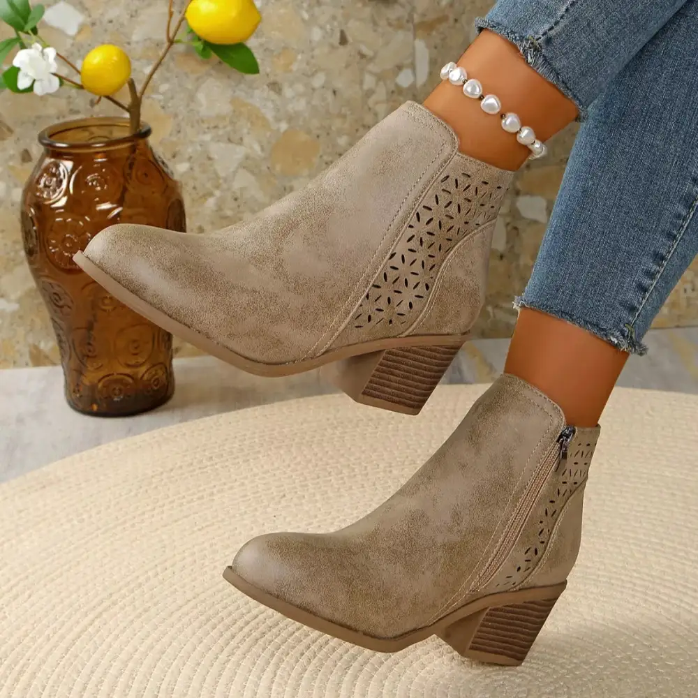 Structured Pointed Toe Block Heel Boots