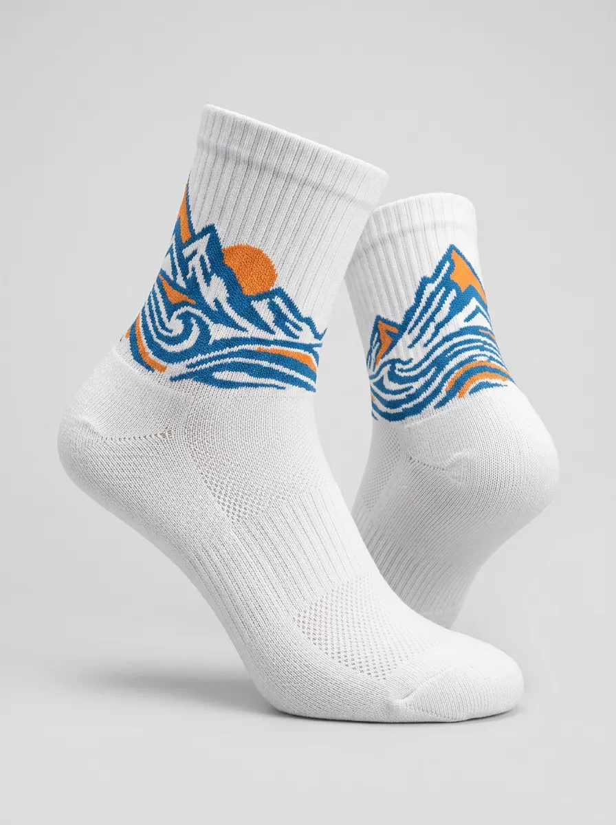 White Horizon Mountain Sun Graphic Performance Low-Cut Socks