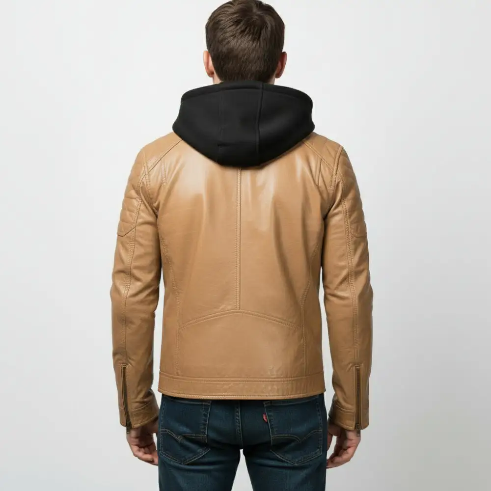 Leather Biker Hooded Multi Pocket Jacket