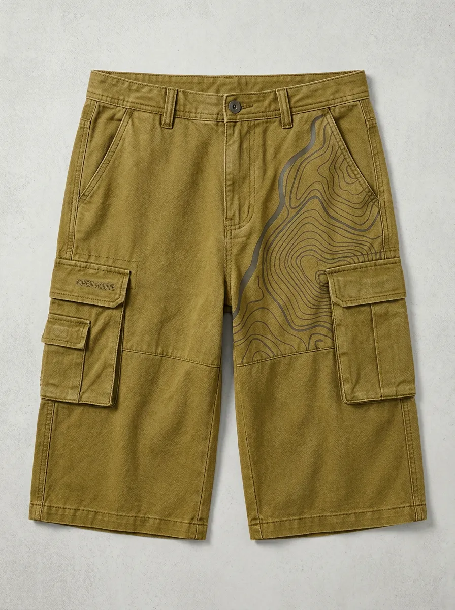 Casual Cargo Topographic Graphic Men's Cargo Shorts