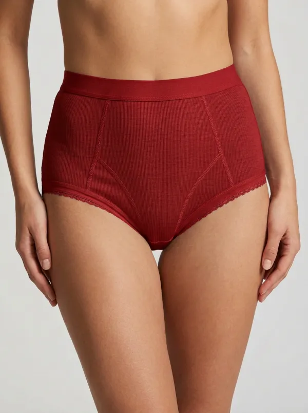 Women's High-Waisted Lace-Trim Ribbed Panties