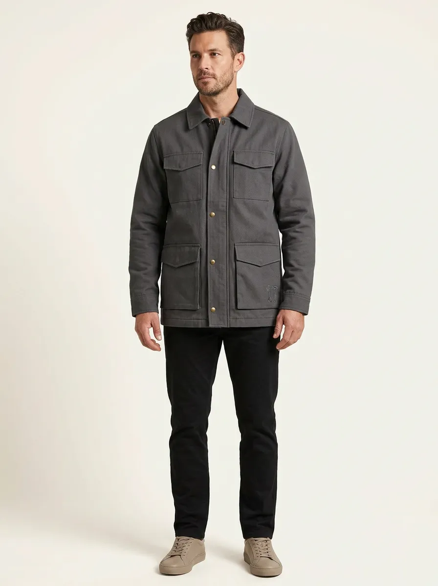 Men's Four-Pocket Tonal-Embroidered Utility Jacket
