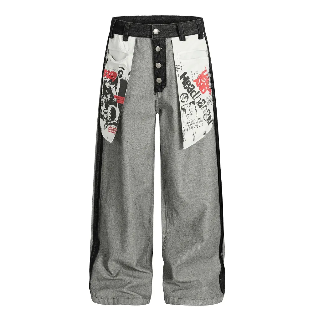 Vintage Patchwork Wide-Leg Denim Jeans