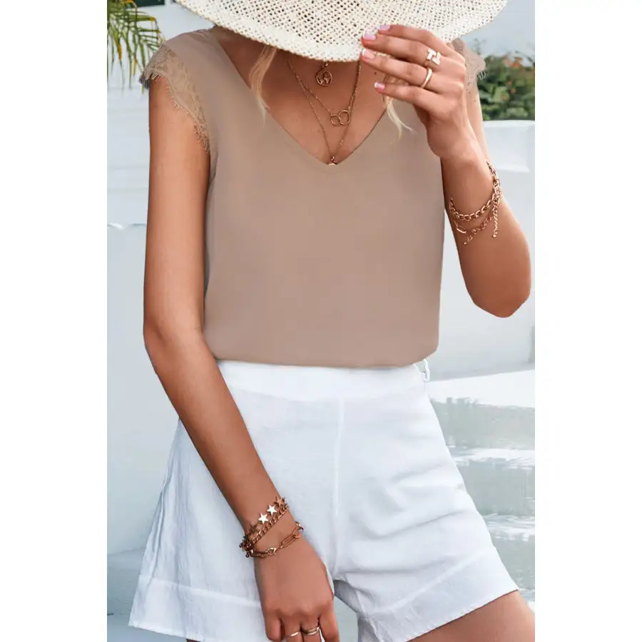 Lace Detail Eyelash Trim V Neck Tank