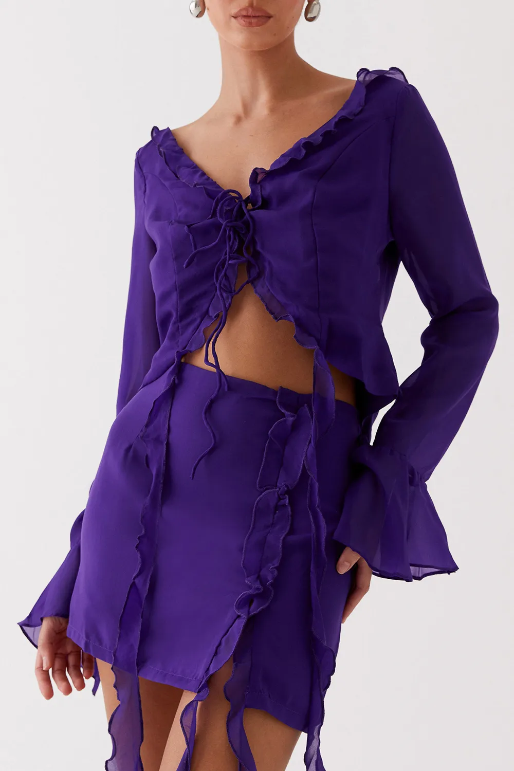 Flounce Trimmed Chiffon Blouses
