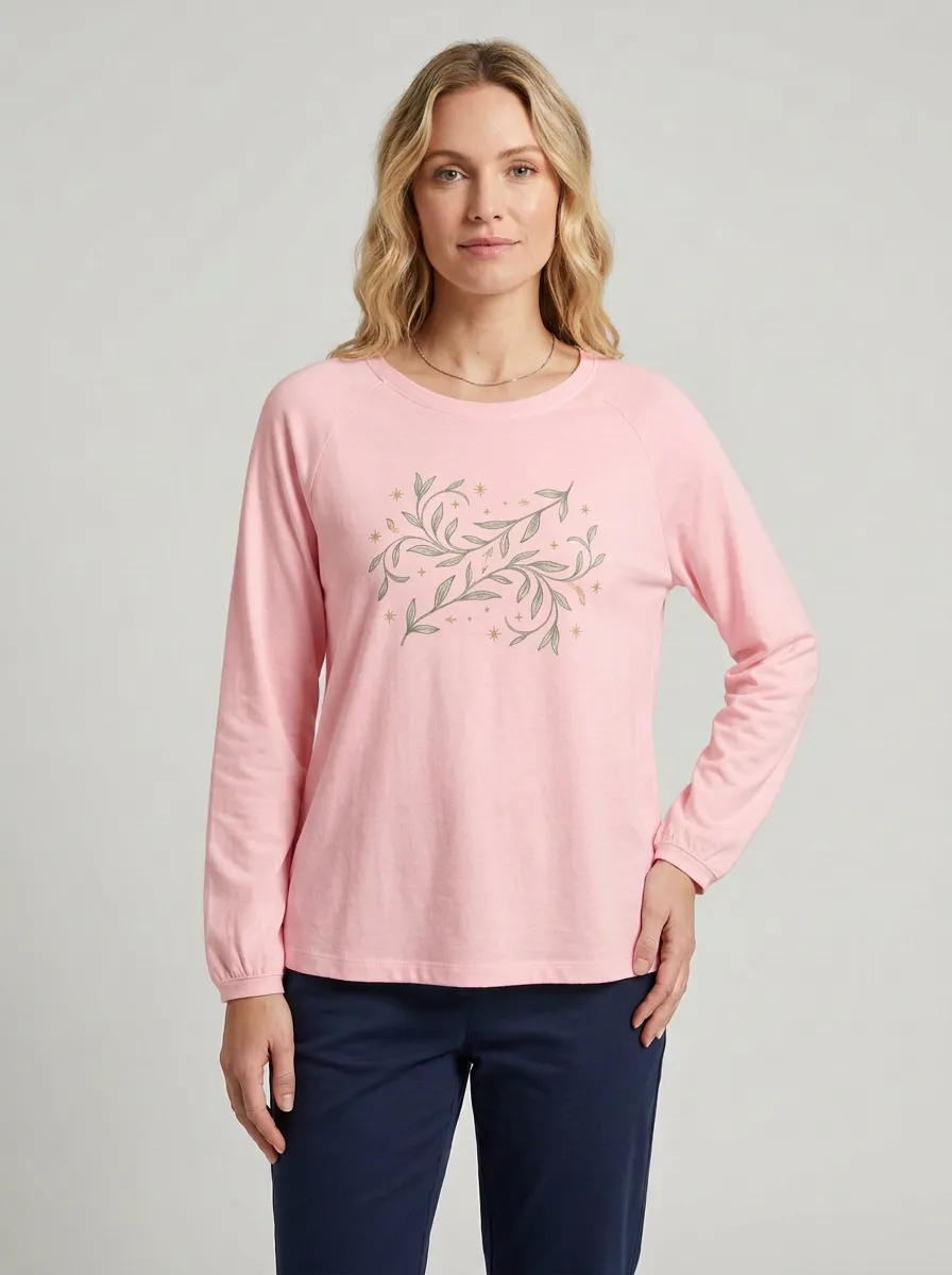 Women's Botanical Print Raglan Long-Sleeve Top
