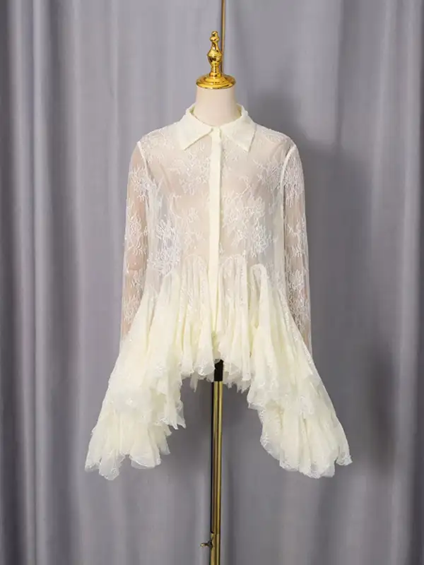 Lace Ruffle Long Sleeve Dress Casual