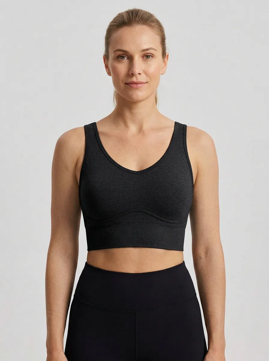 Women's V-Neck Ribbed Wide-Strap Sports Bra