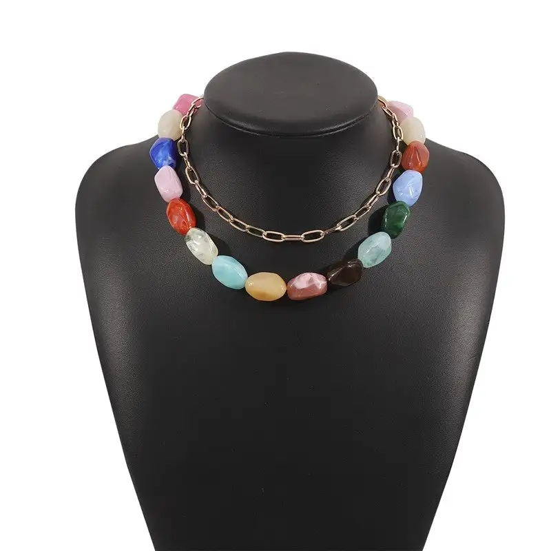 Resin Bead Chain Layered Necklace