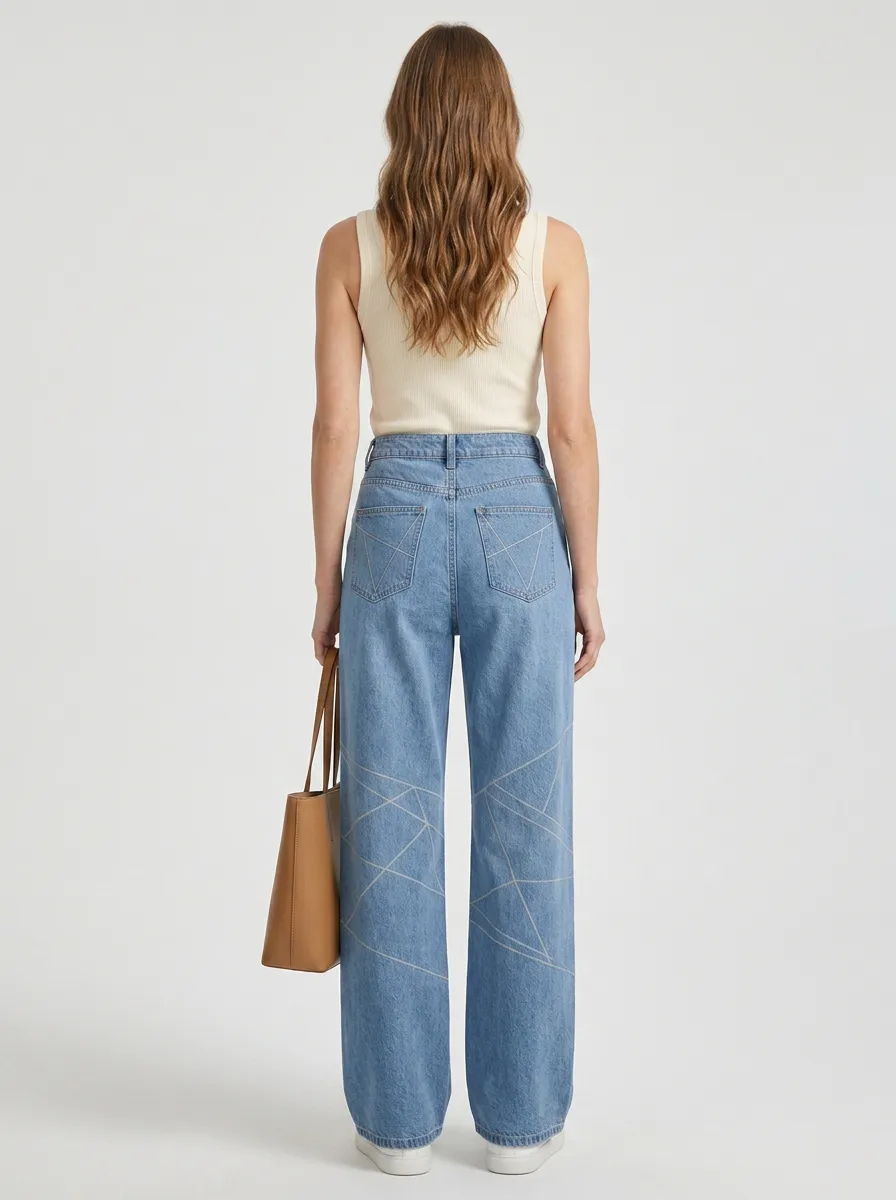 Women's Vintage Inspired Geometric Wide Leg Jeans
