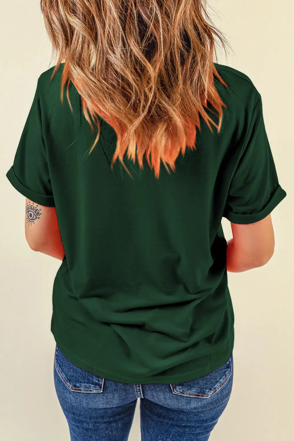 Green Casual Plain Crew Neck