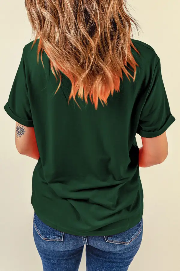 Green Casual Plain Crew Neck