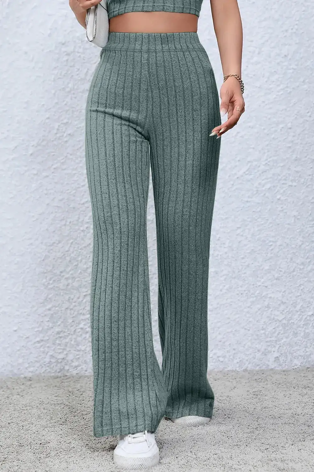 Flare High Waist Ribbed Cropped Pants