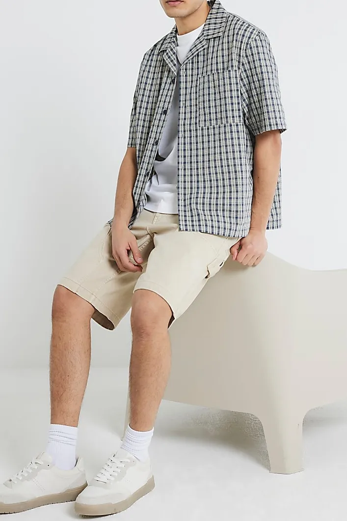 Men's Khaki Denim Shorts with Large Pockets