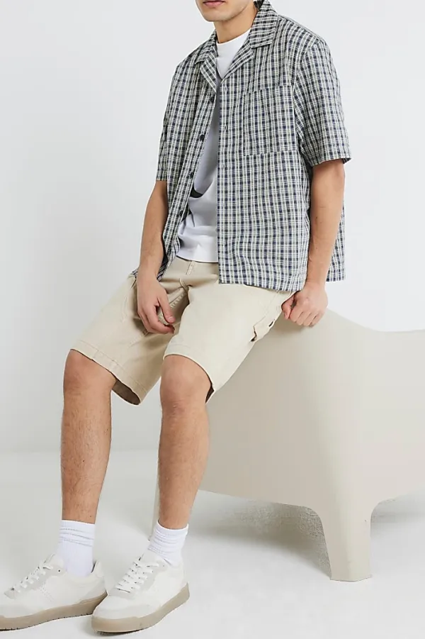 Men's Khaki Denim Shorts with Large Pockets