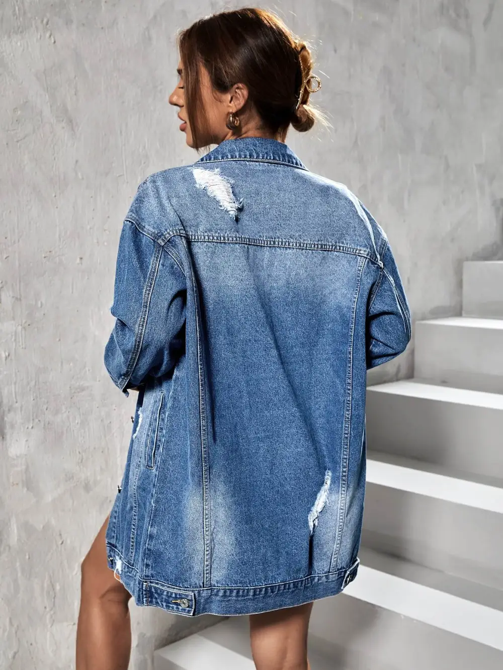 Women's Oversized Distressed Denim Jacket