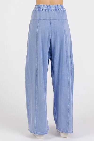 Mineral Wash Elastic Waist Baarrel Leg Pants