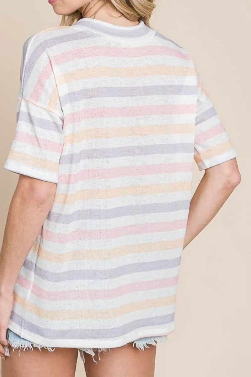 Striped V Neck Short Sleeve T-Shirt