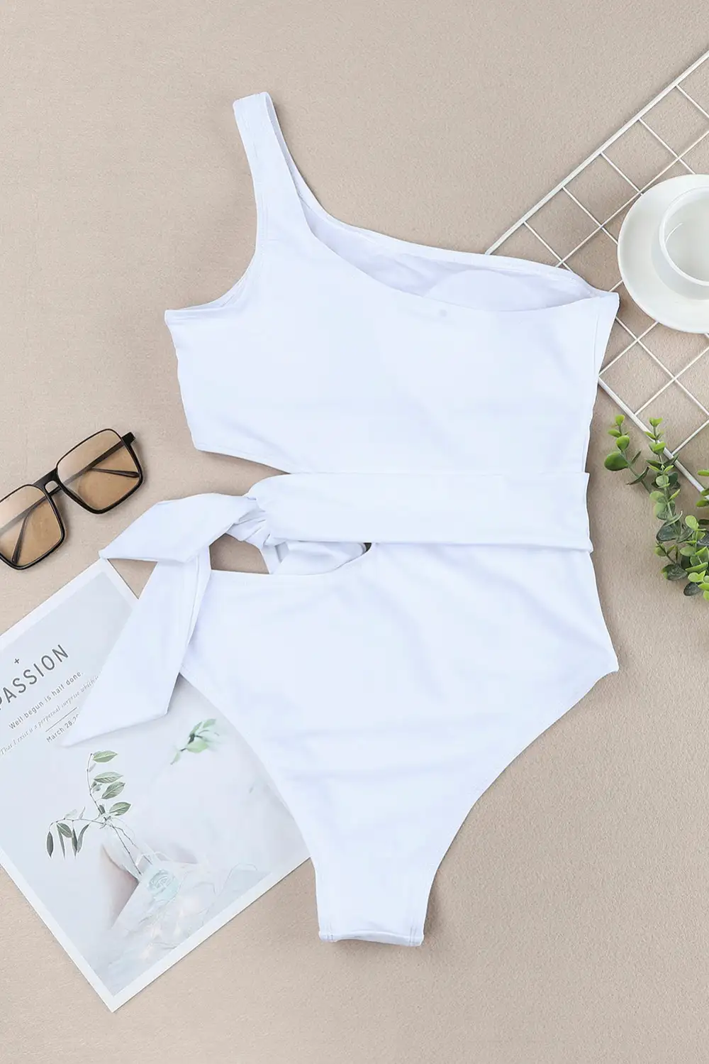 Swimwear One Shoulder Cut out One-piece Swimsuit