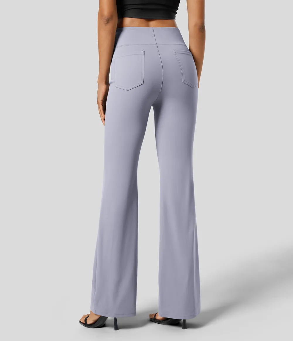  High Waisted Back Side Pocket Slight Flare Work Pants