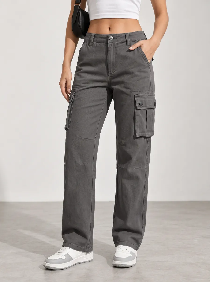 Women's Streetwear Practical Multi-Pocket Straight Pants