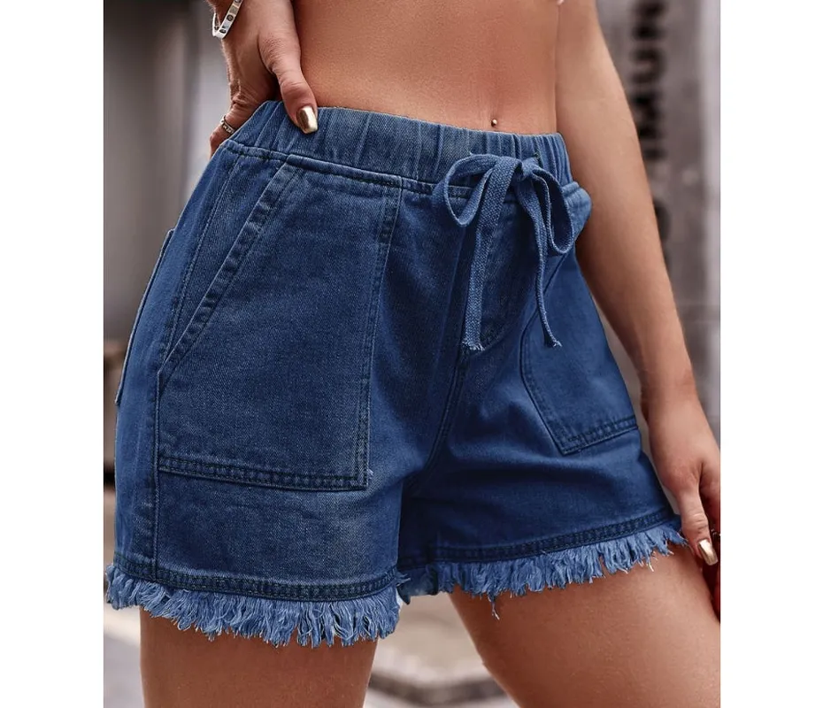 Drawstring Raw-Hem Denim Shorts