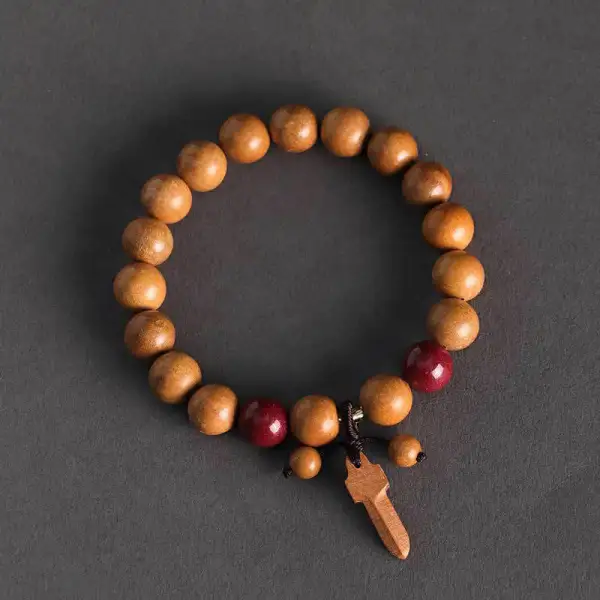 Peach Wood Cinnabar Sword Charm Bracelet