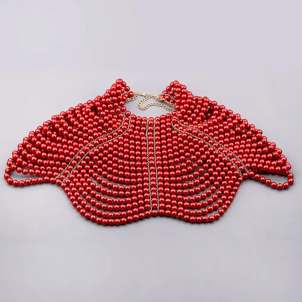 Beaded Pearl Necklace Fringe Shawl