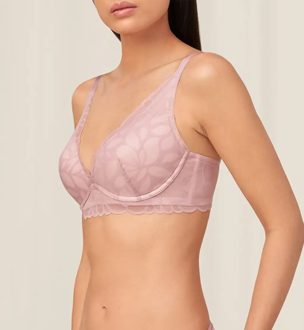 Women's Light-Support Wired Deep-V Push-Up Lace Seamless Bra