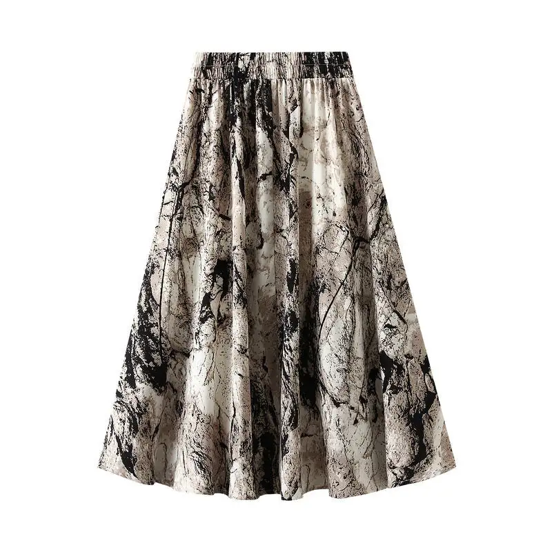 Modern High Waist Landscape Print Long Umbrella Skirt