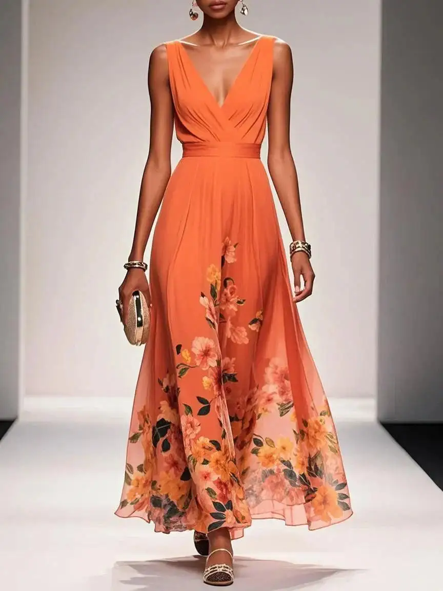  Floral Chiffon Maxi Dress