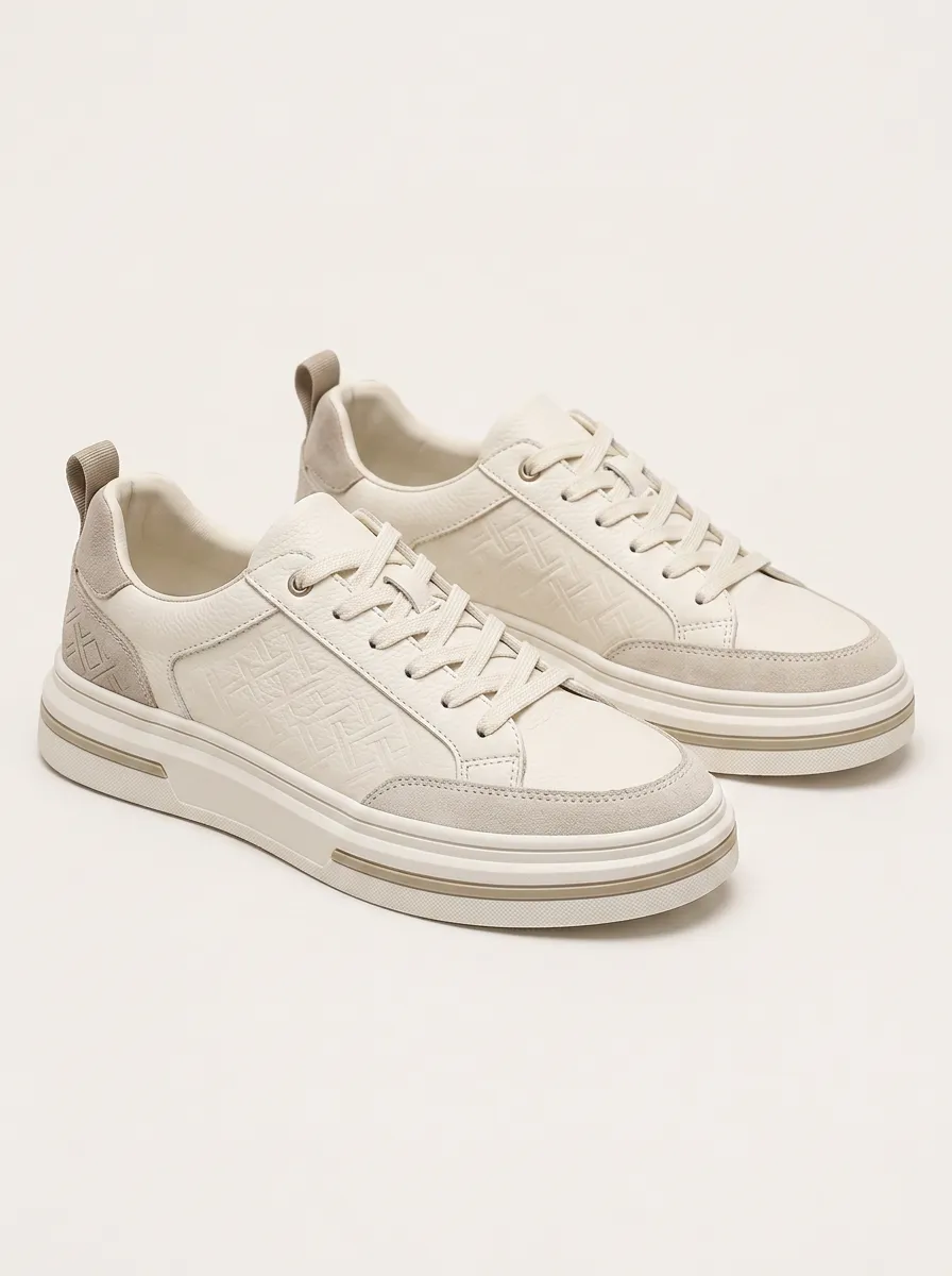 Men's Casual Geometric Pattern Embossed Leather Sneakers