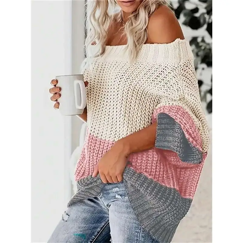 Women's Knit Colorblock Off-Shoulder Sweater
