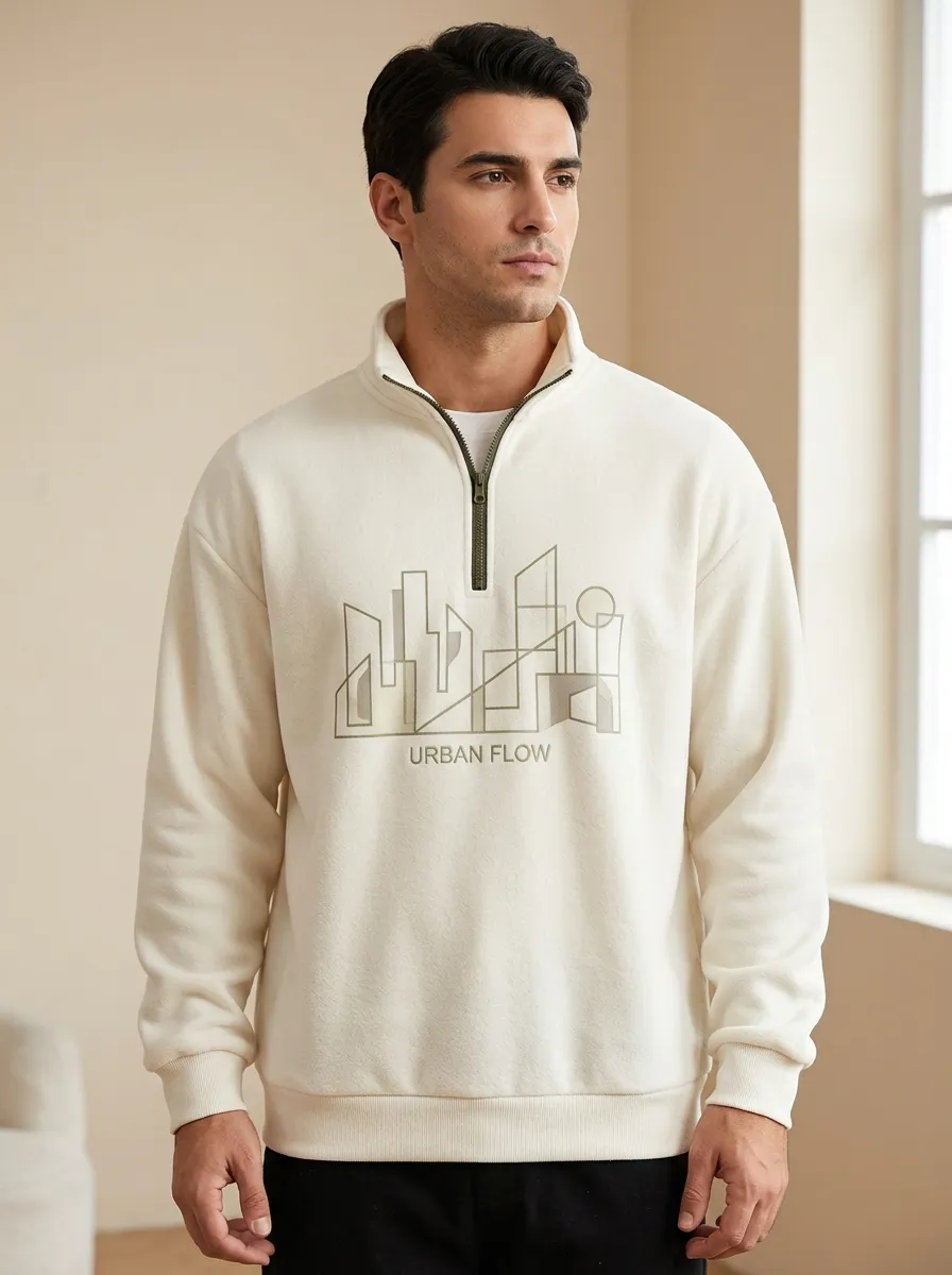 Graphic Half-Zip City-Skyline Men's Half-Zip Sweatshirt