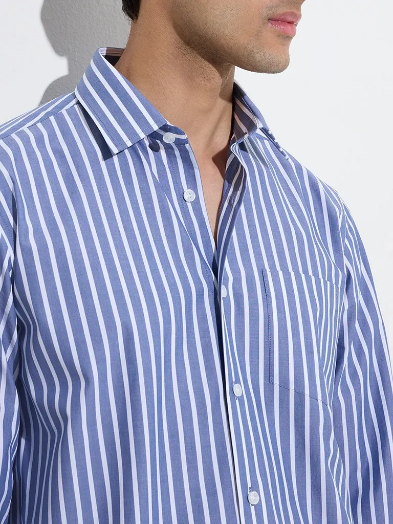 Formals Navy Striped Loose Cotton Shirt