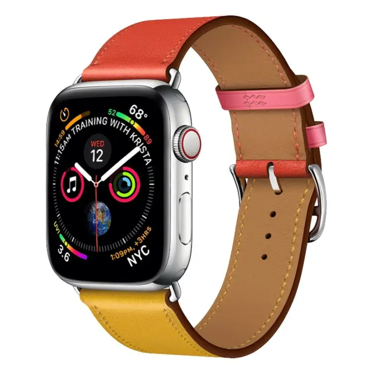 Two-Tone Single Loop Leather Wrist Strap Watch Band for Watch Series 3 & 2 & 1 38 mm - Amber And Orange Red And Light Rose Red