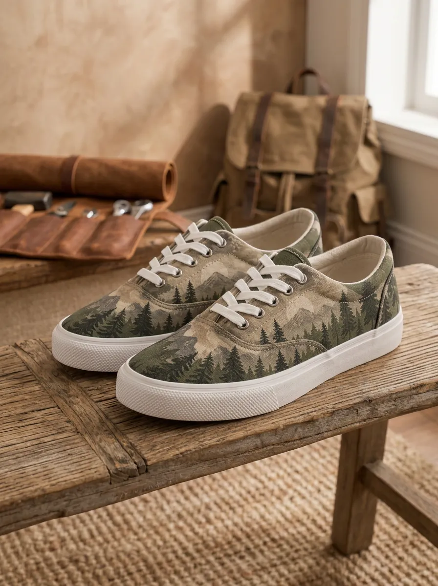 Men's Streamlined Nature Lover Mountain Forest Patterned Canvas Shoes