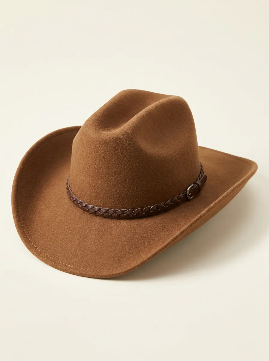 Brown Felt Cowboy Hat with Decorative Braid