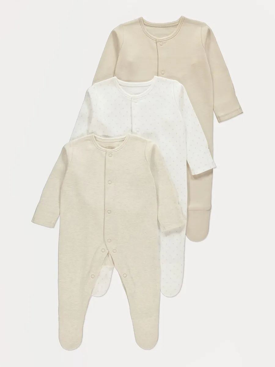 Neutral Long Sleeve Sleepsuits 3 Pack