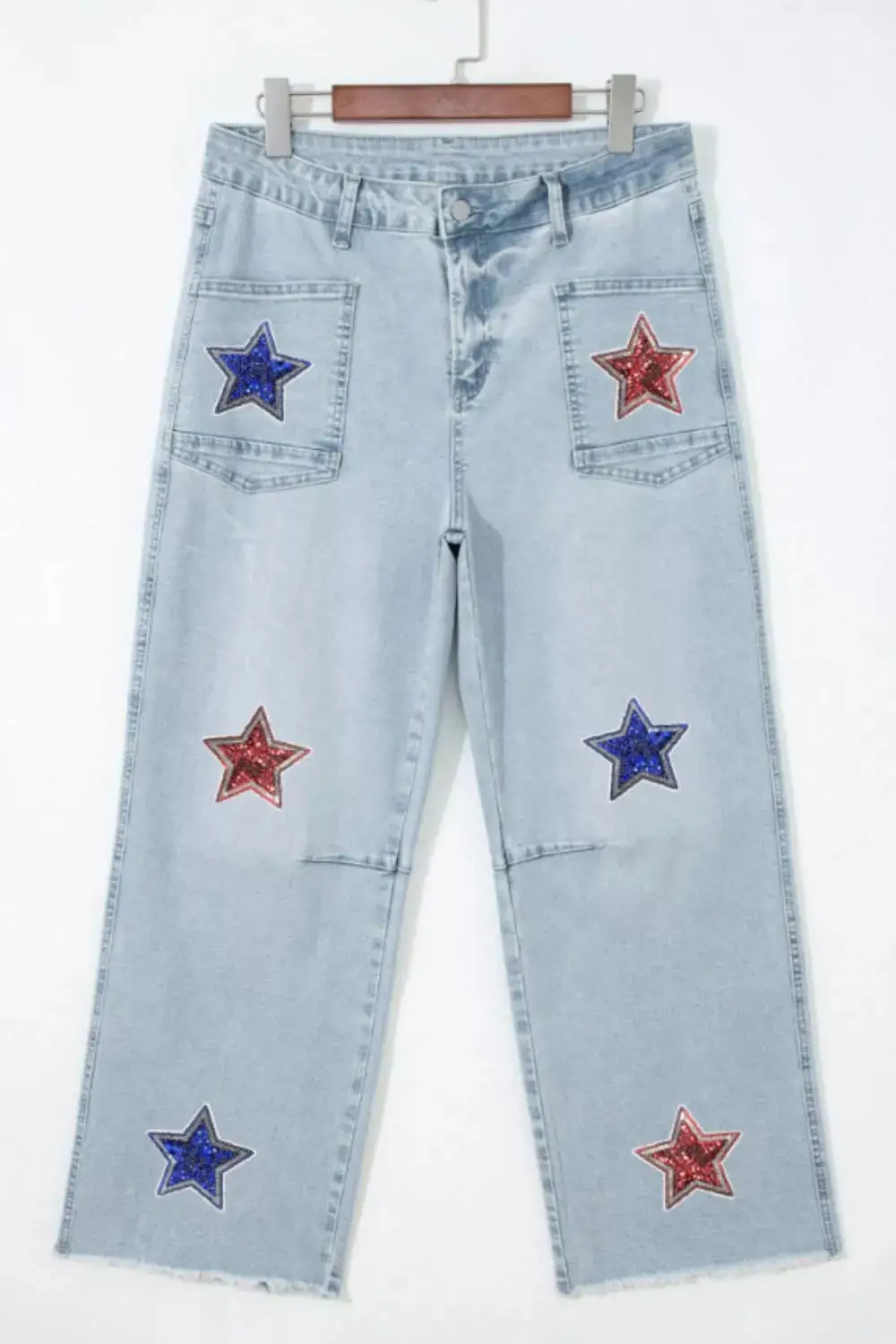 Denim Star Print Cropped Pocketed Jeans