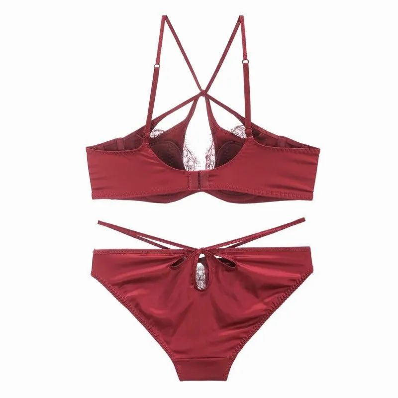 Satin Hollow Lace Bra And Panty Set