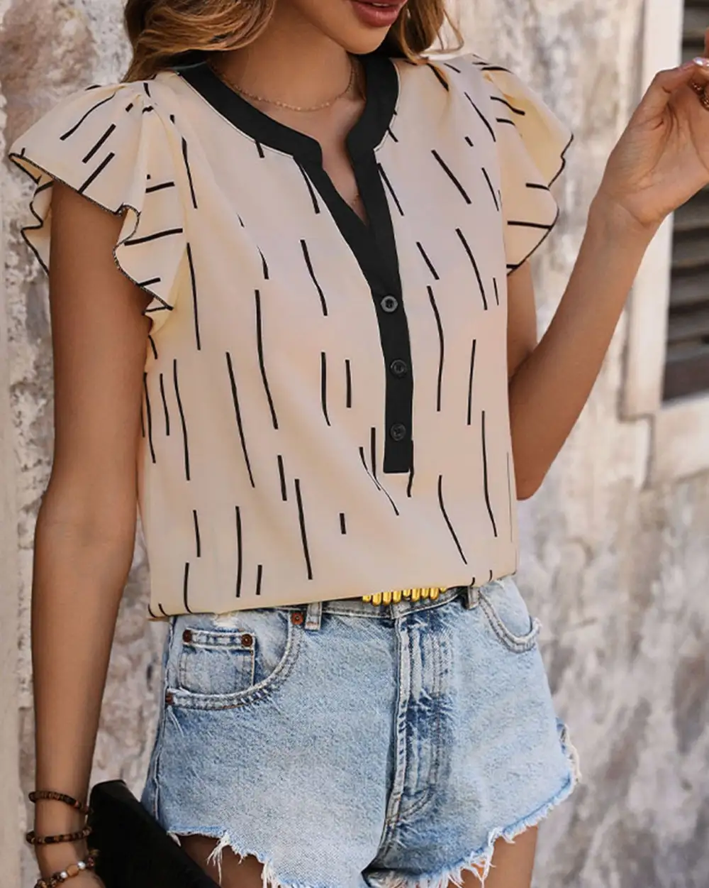 Striped Ruffle Detail Blouse