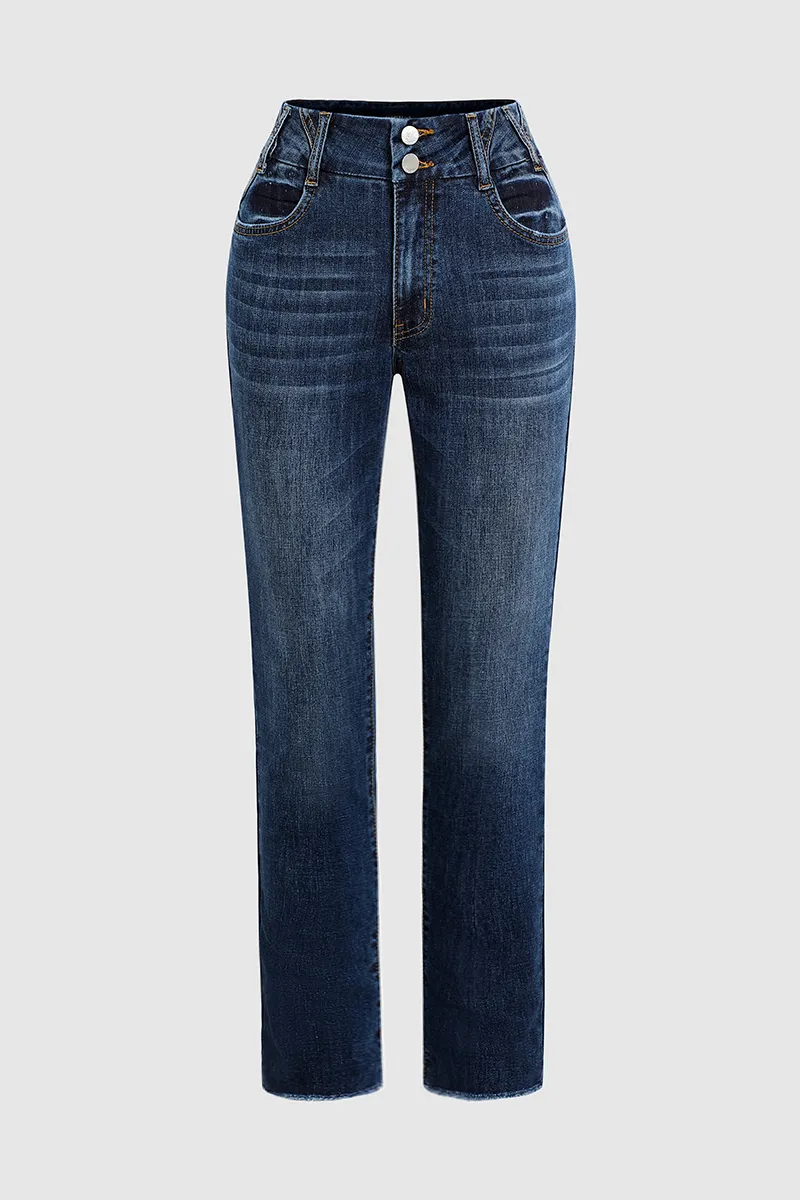 Raw Hem Button Up Skinny Jeans