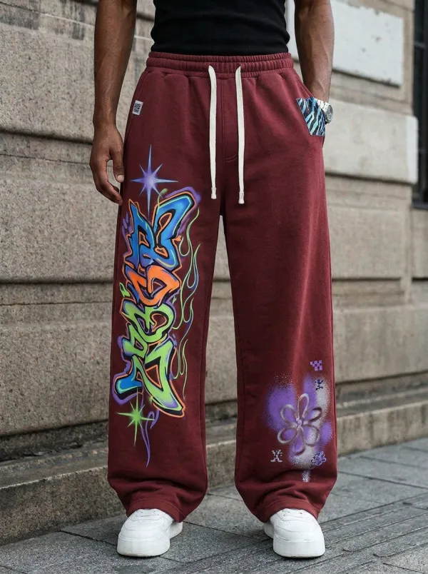 Men's Streetwear Graffiti Star Flower Printed Sweatpants