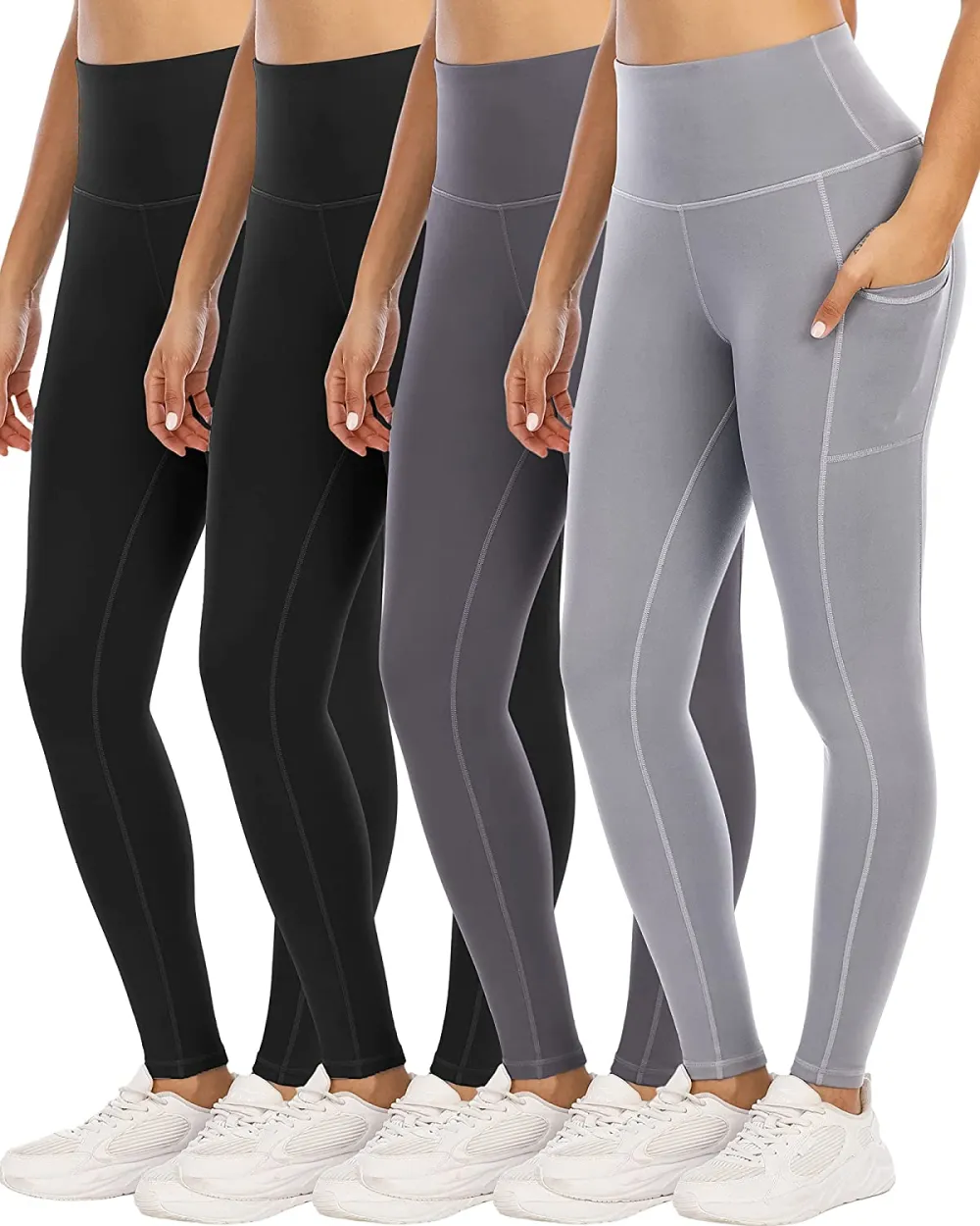 YOUNGCHARM 4 Pack Leggings with Pockets for Women,High Waist Tummy Control Workout Yoga Pants