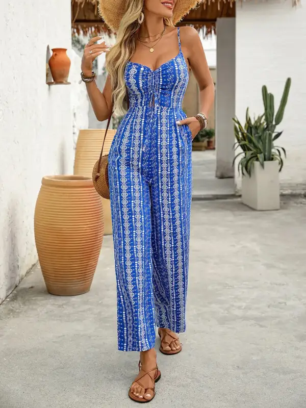 Printed Spaghetti Strap Wide Leg Everyday Accessory