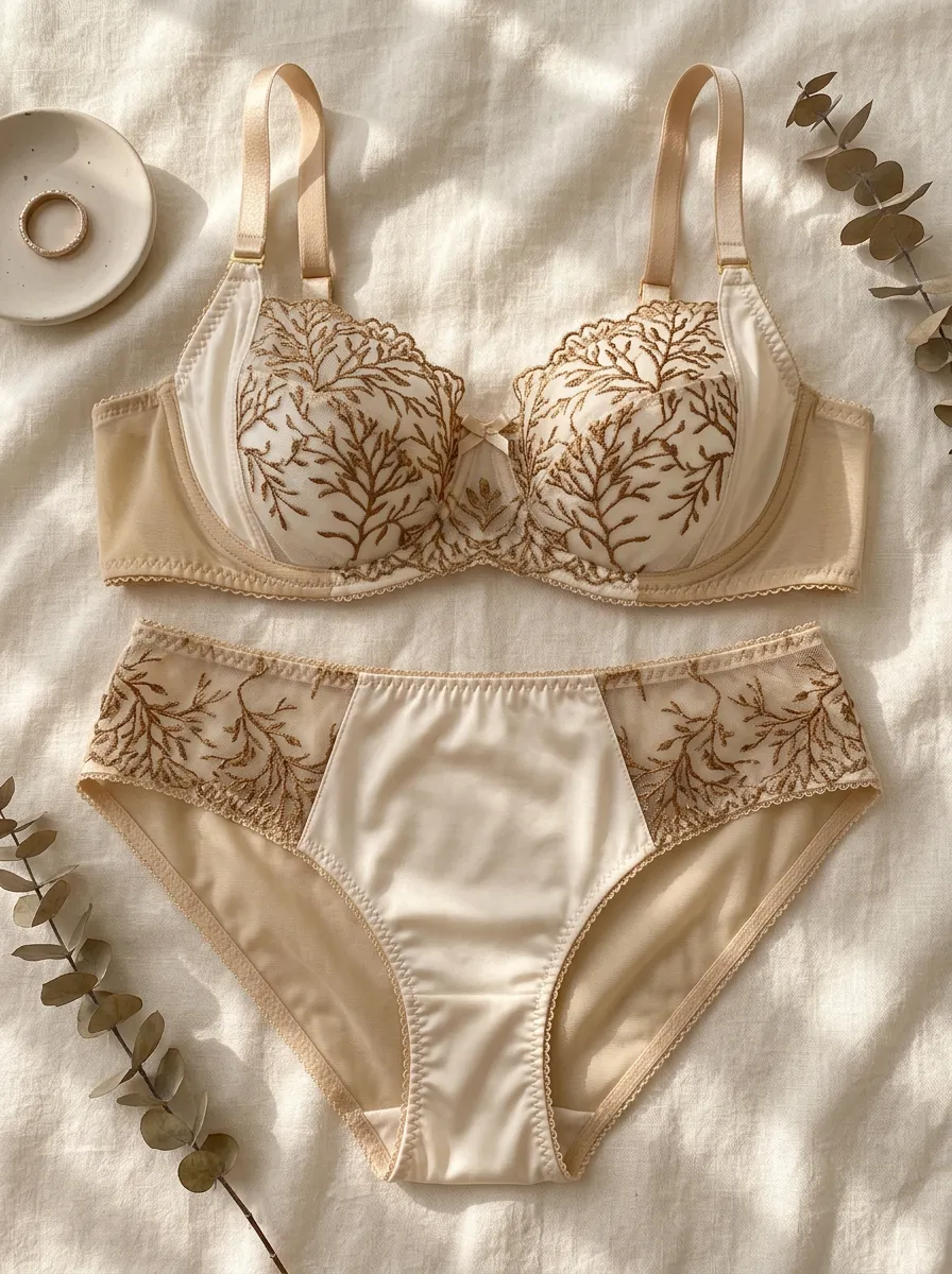 Women's Floral Embroidery Sheer Mesh Embroidered Lingerie Set