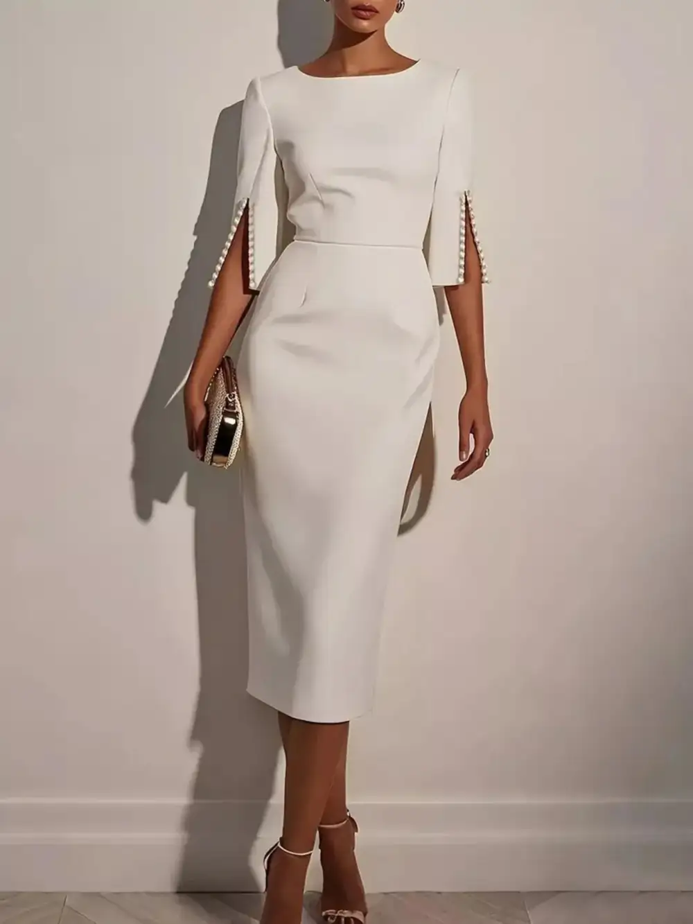 Structured Shape Slit Midi Dress